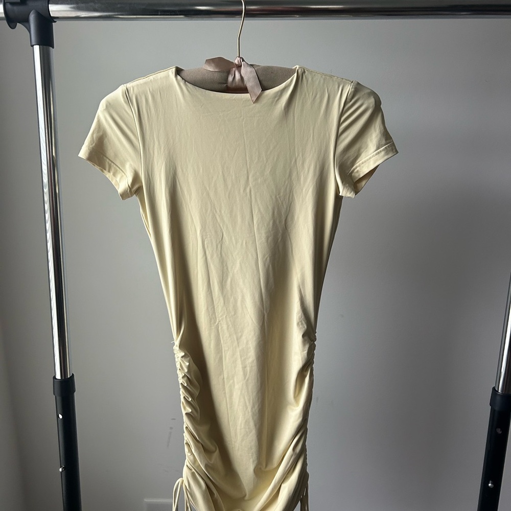 Elegant Cream Ruched Dress